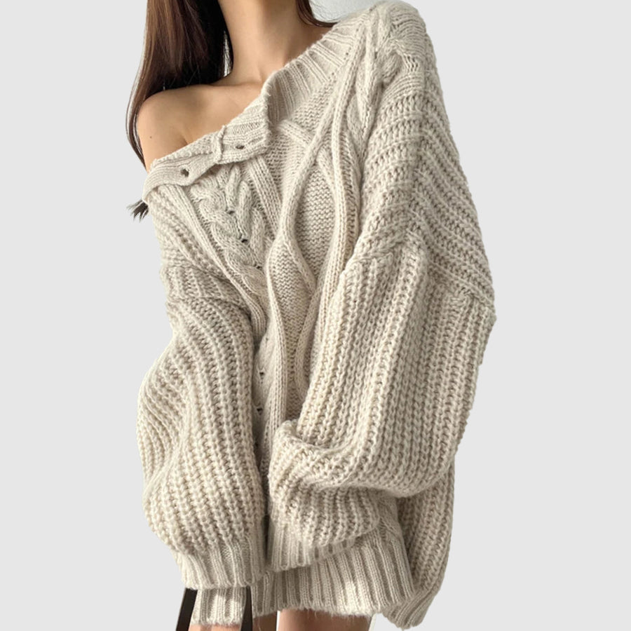 Open Shoulder Bias Sweater for Autumn