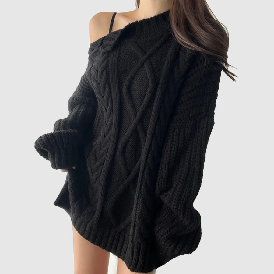 Open Shoulder Bias Sweater for Autumn