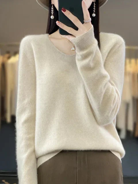 Women's v neck autumn winter loose fit solid color sweater