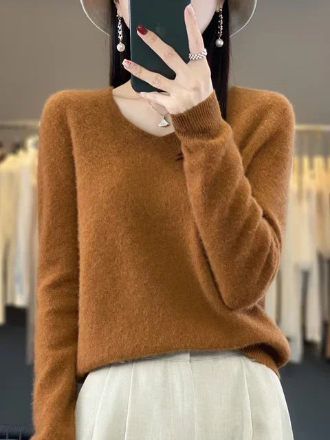 Women's v neck autumn winter loose fit solid color sweater
