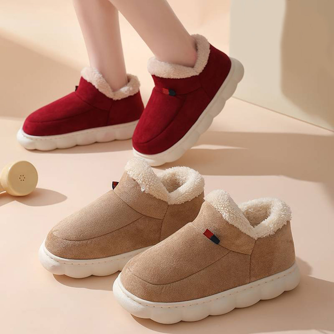 Women’s Slip-On Indoor Shoes - Faux Fur Lined - Suede-Like Upper - Cushioned Sole