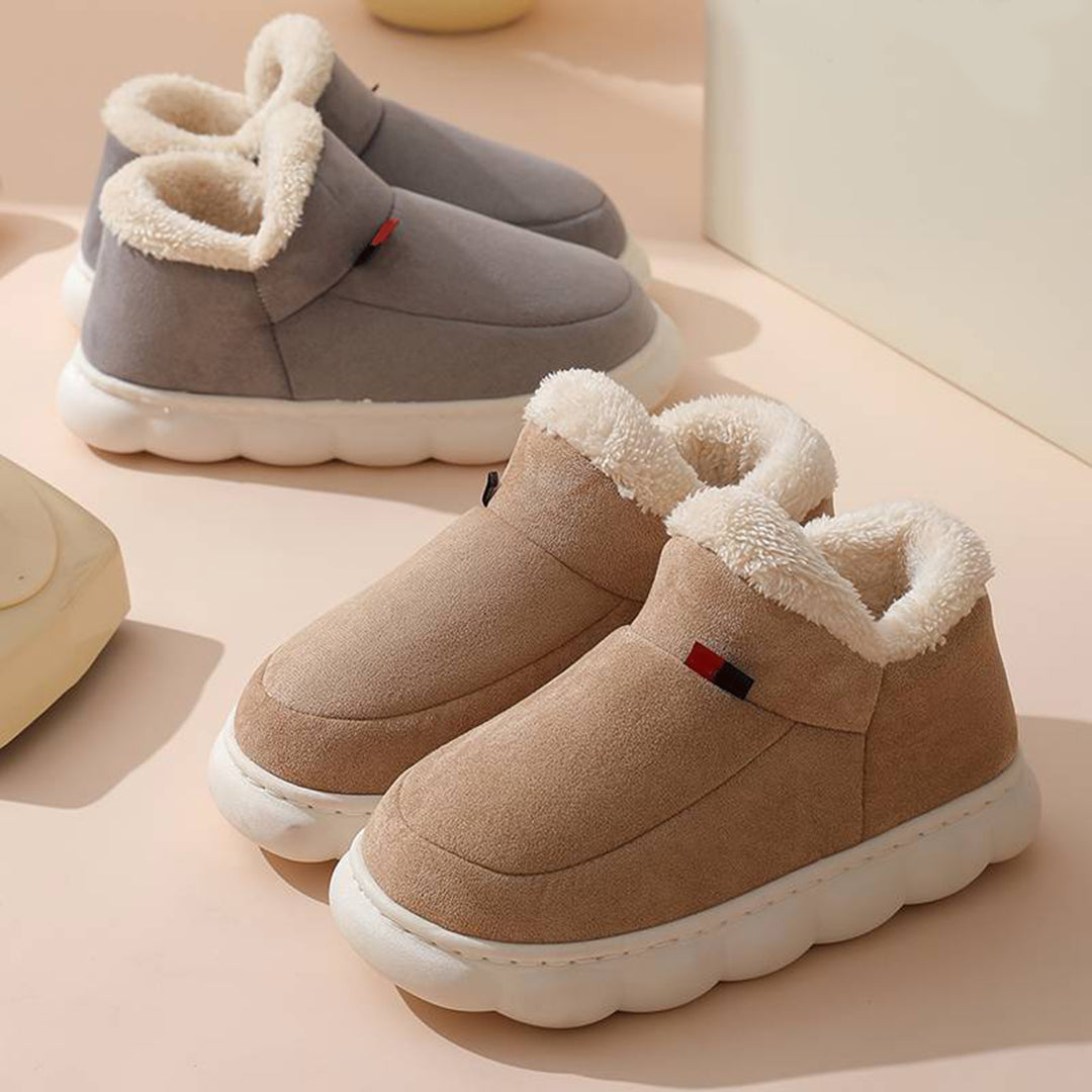 Women’s Slip-On Indoor Shoes - Faux Fur Lined - Suede-Like Upper - Cushioned Sole