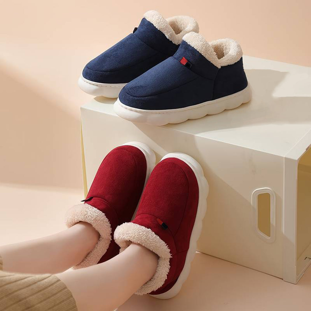 Women’s Slip-On Indoor Shoes - Faux Fur Lined - Suede-Like Upper - Cushioned Sole