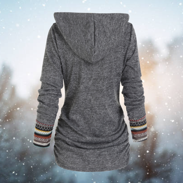 Women’s Hooded Top – Knit Fabric – Fitted Silhouette – Tribal Pattern Accents