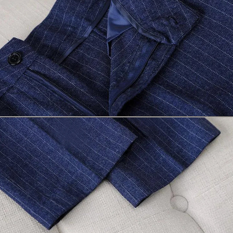 Women’s Blazer and Trousers Set - Tailored Fit - Pinstripe - Notched Lapel - Formal Wear