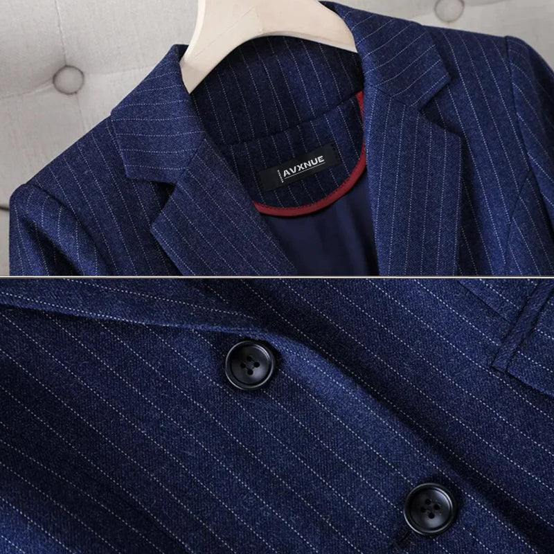 Women’s Blazer and Trousers Set - Tailored Fit - Pinstripe - Notched Lapel - Formal Wear