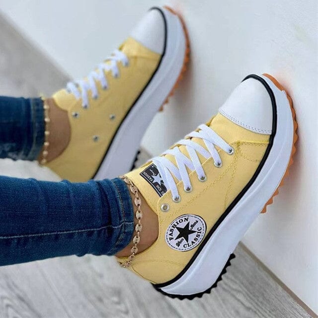 Women's Casual Sneakers - Lace-Up Canvas Shoes - Rubber Sole - Low-Top Durable Design