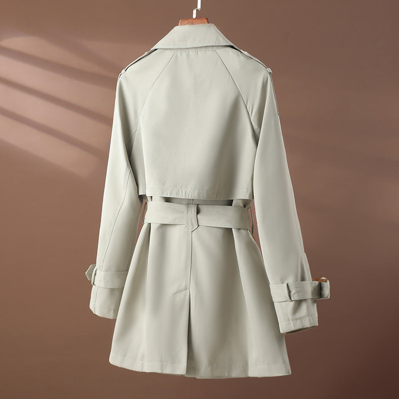 Women's autumn new lace waist slim lapel short trench coat