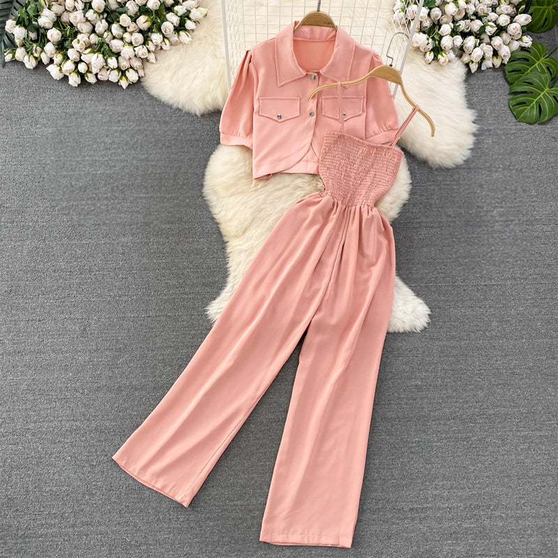 Women's summer two-piece jumpsuit with shawl cardigan