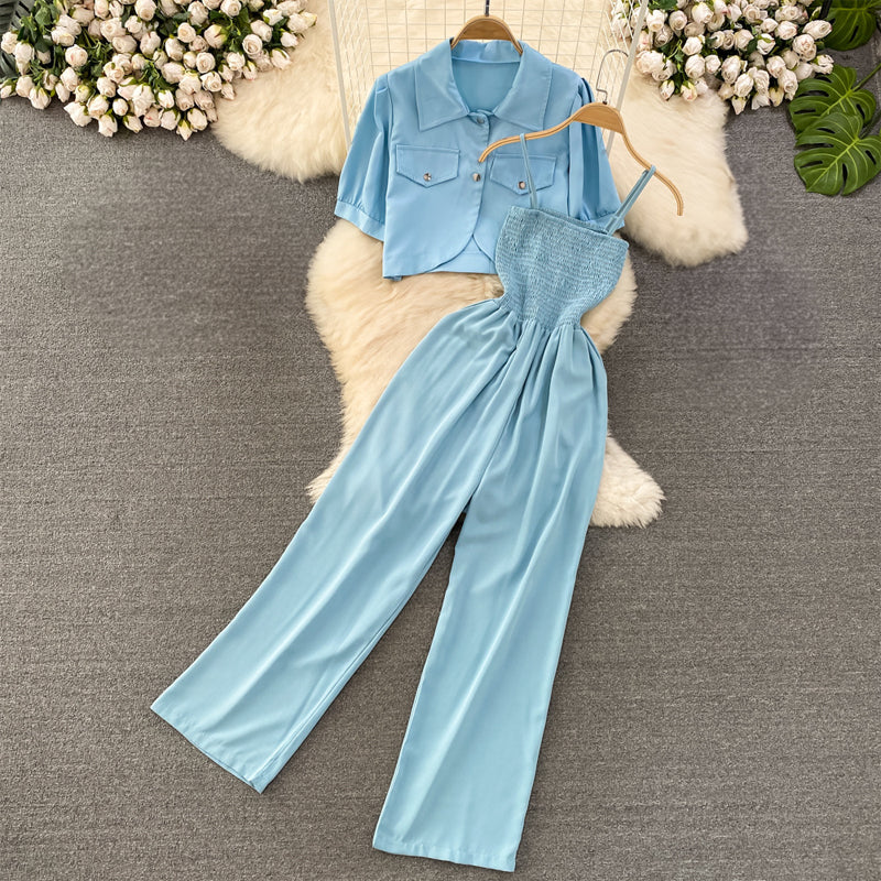 Women's summer two-piece jumpsuit with shawl cardigan