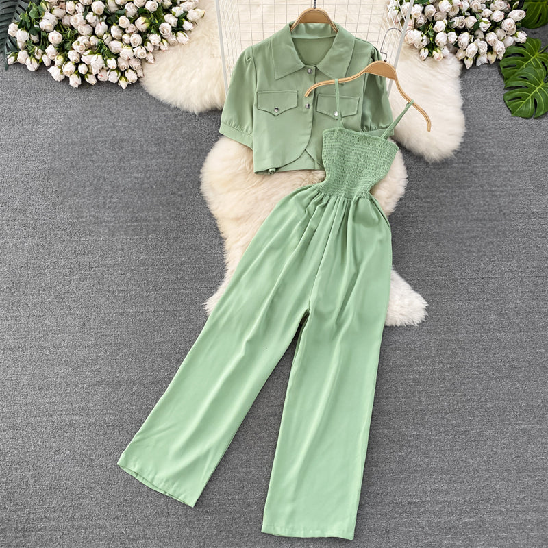 Women's summer two-piece jumpsuit with shawl cardigan