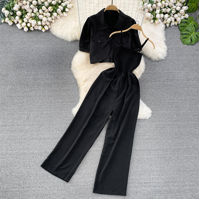 Women's summer two-piece jumpsuit with shawl cardigan