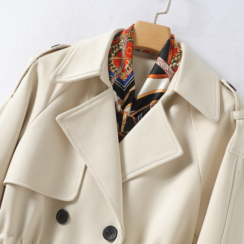 Women's double-breasted scarf coat with waisted suit collar