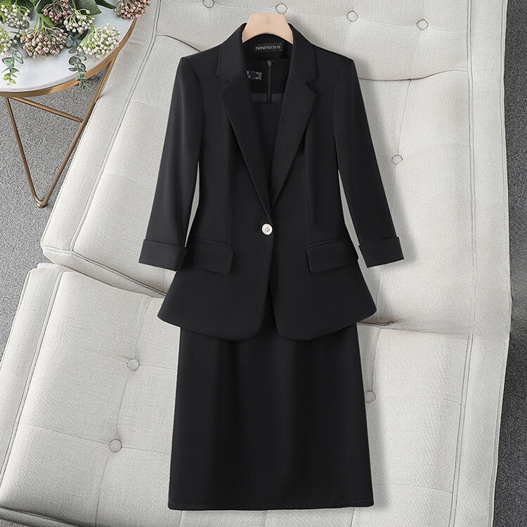 Women's mid-sleeve professional dress and blazer set