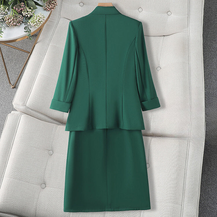 Women's mid-sleeve professional dress and blazer set