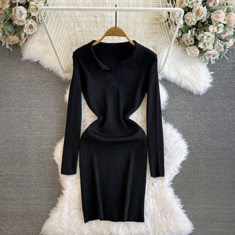 Women's autumn slim fit sweater dress mid-length skirt