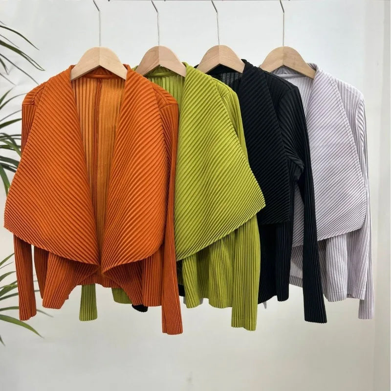 Women's ribbed pleated open front cardigan