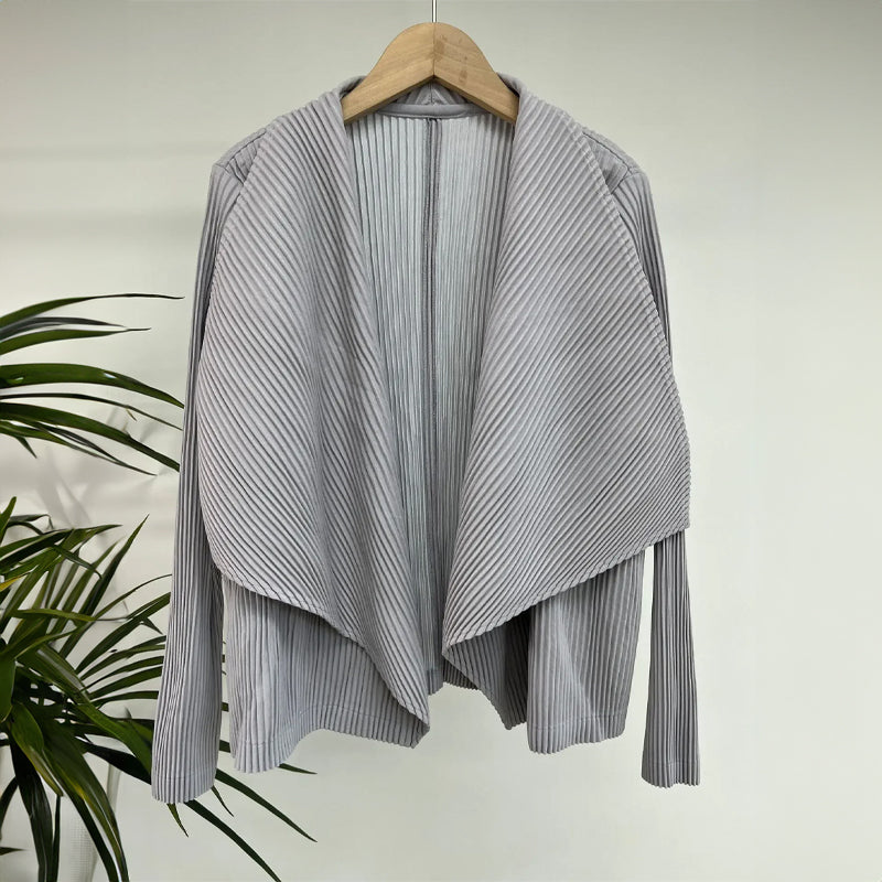 Women's ribbed pleated open front cardigan