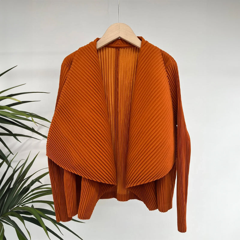 Women's ribbed pleated open front cardigan