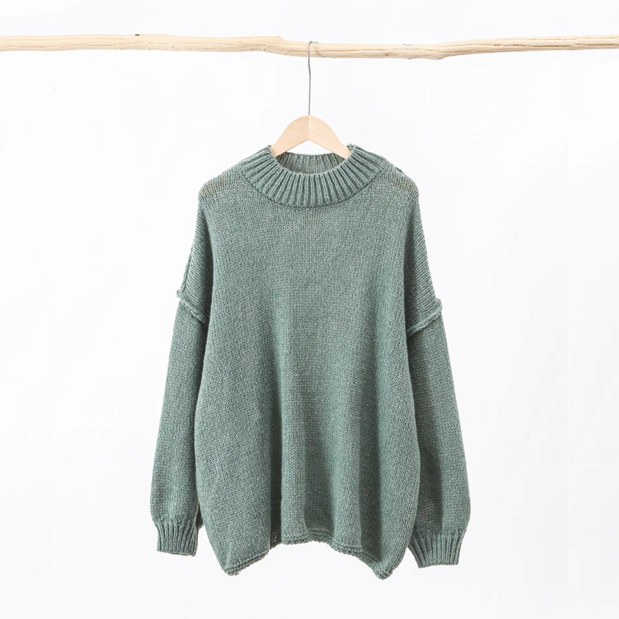 Women's lazy style loose round neck knitted sweater
