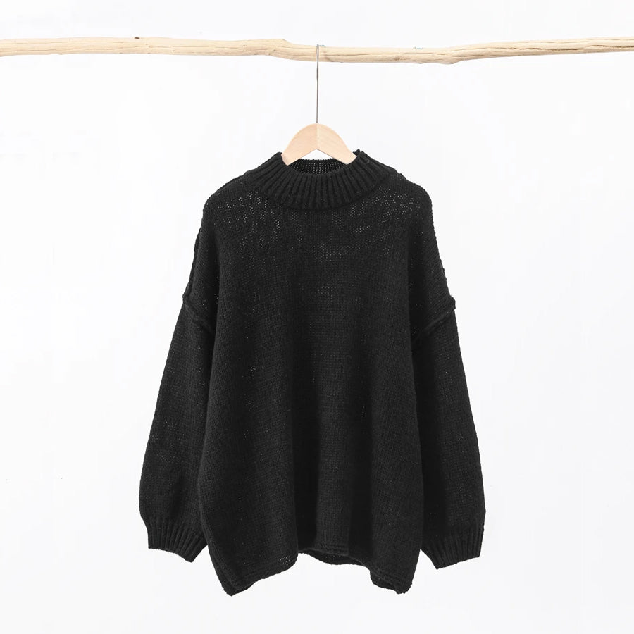 Women's lazy style loose round neck knitted sweater