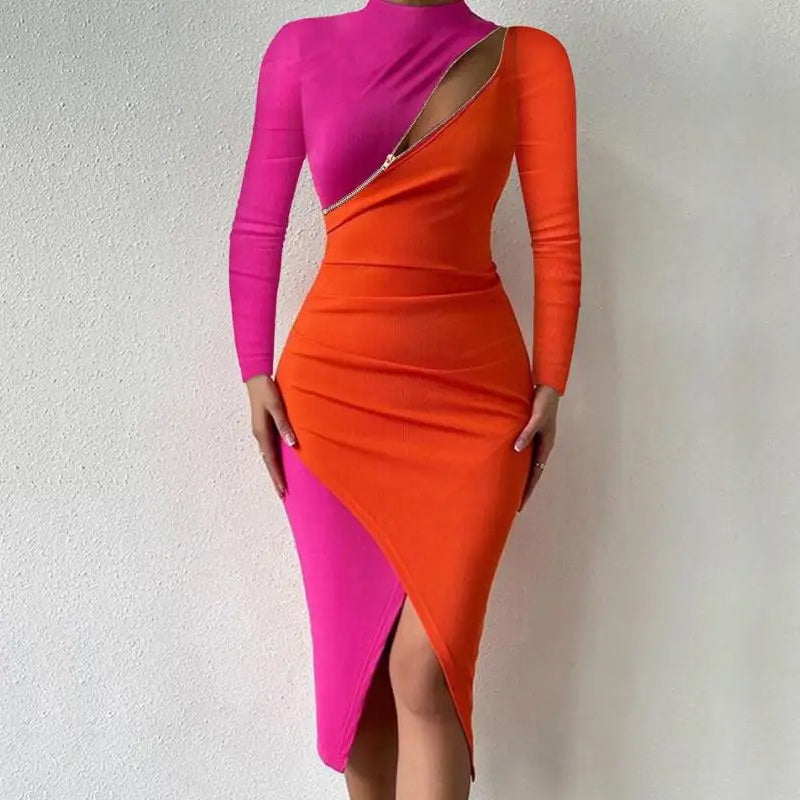 Slit Long Sleeve Bodycon Dress