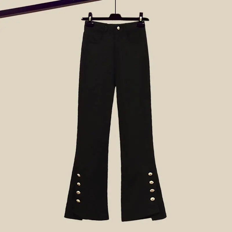 Women's stitching suit jacket with flared jeans set