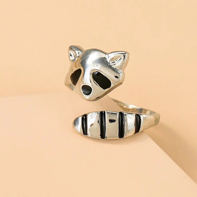 Unisex Adjustable Ring - Metal Raccoon Design - Animal-Themed Unique Jewelry