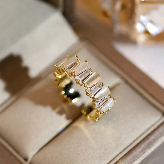 Elegant Rectangular Crystal Eternity Band Ring