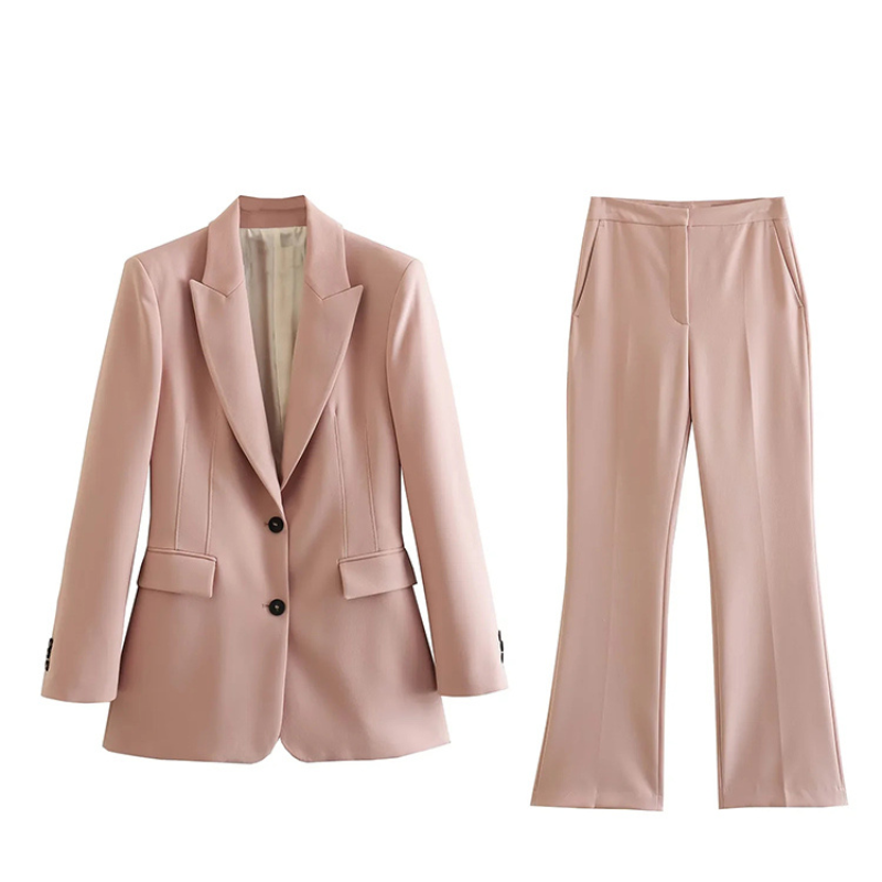 Elegant High Waist Blazer and Trousers Set