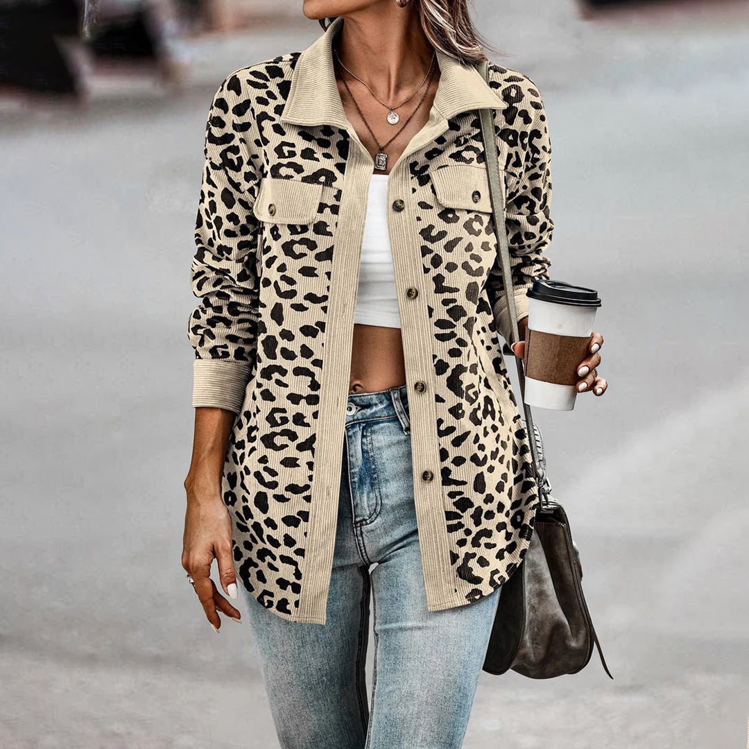 Women's leopard print button-up long sleeve jacket