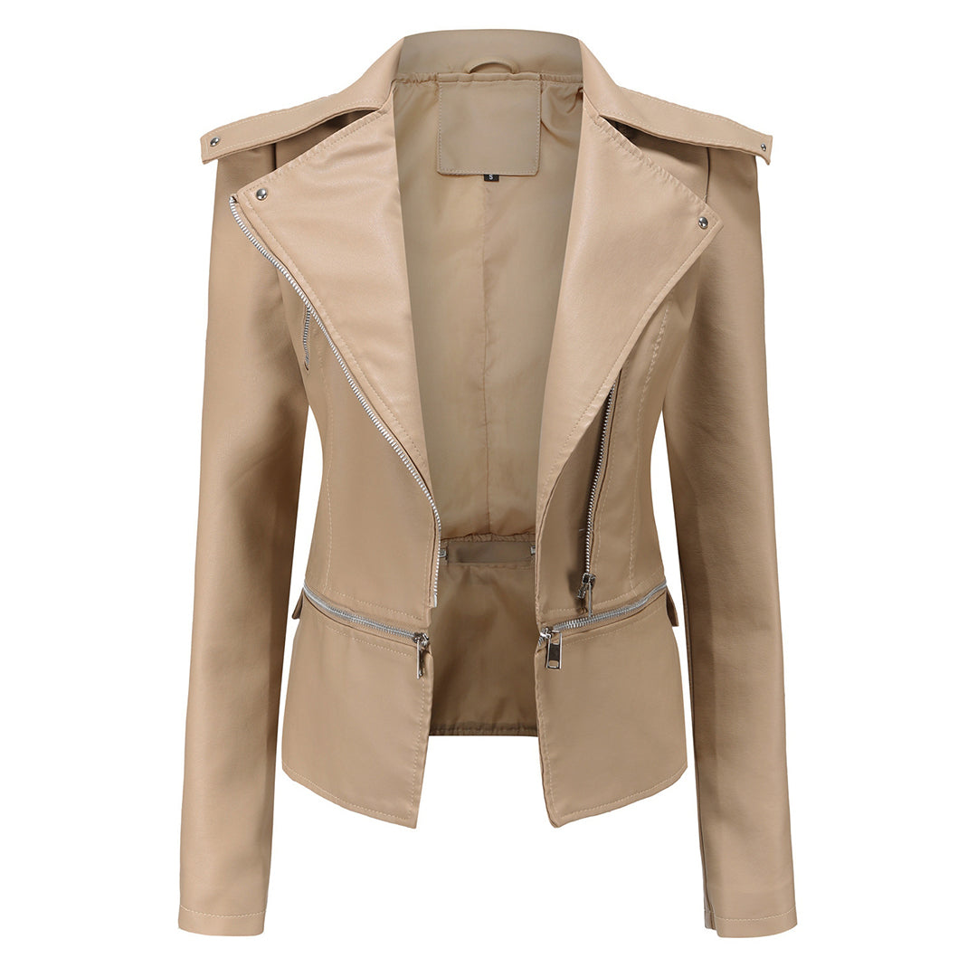 Women's detachable hem leather jacket