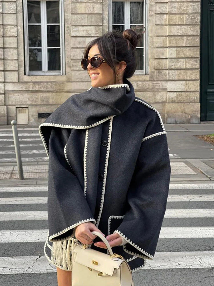 Oversize Statement Jacket with Scarf Detail