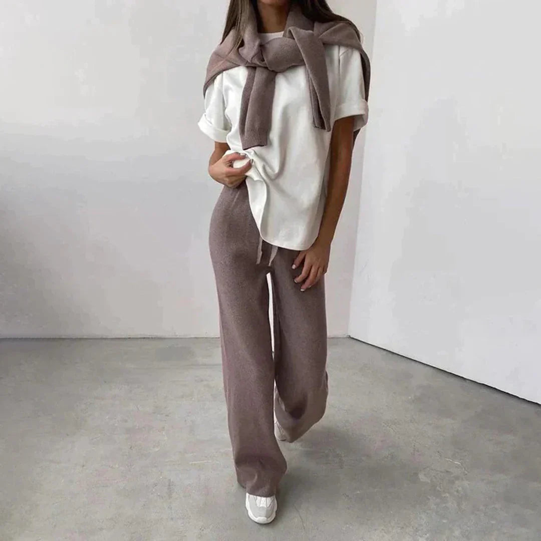 Women’s turtleneck sweater and drawstring pants knitted two-piece set