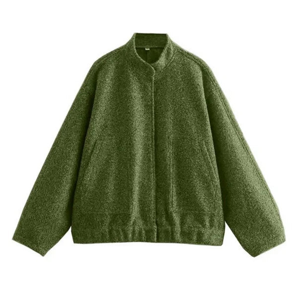 Women's oversized bomber jacket with stand collar