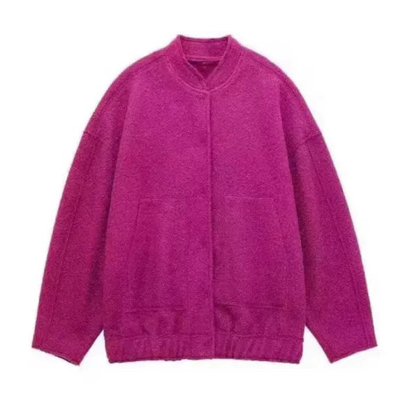Women's oversized bomber jacket with stand collar