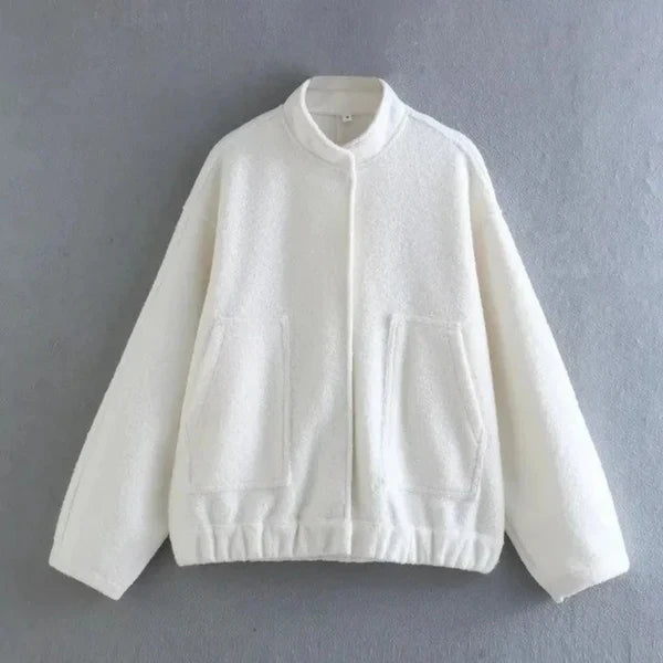 Women's oversized bomber jacket with stand collar