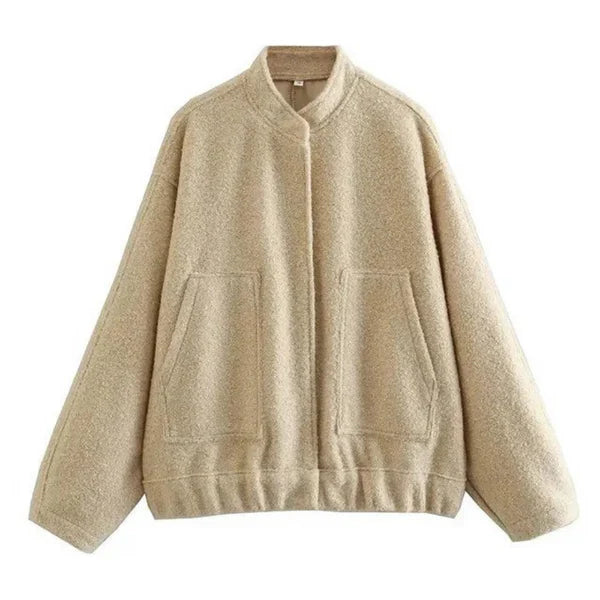 Women's oversized bomber jacket with stand collar