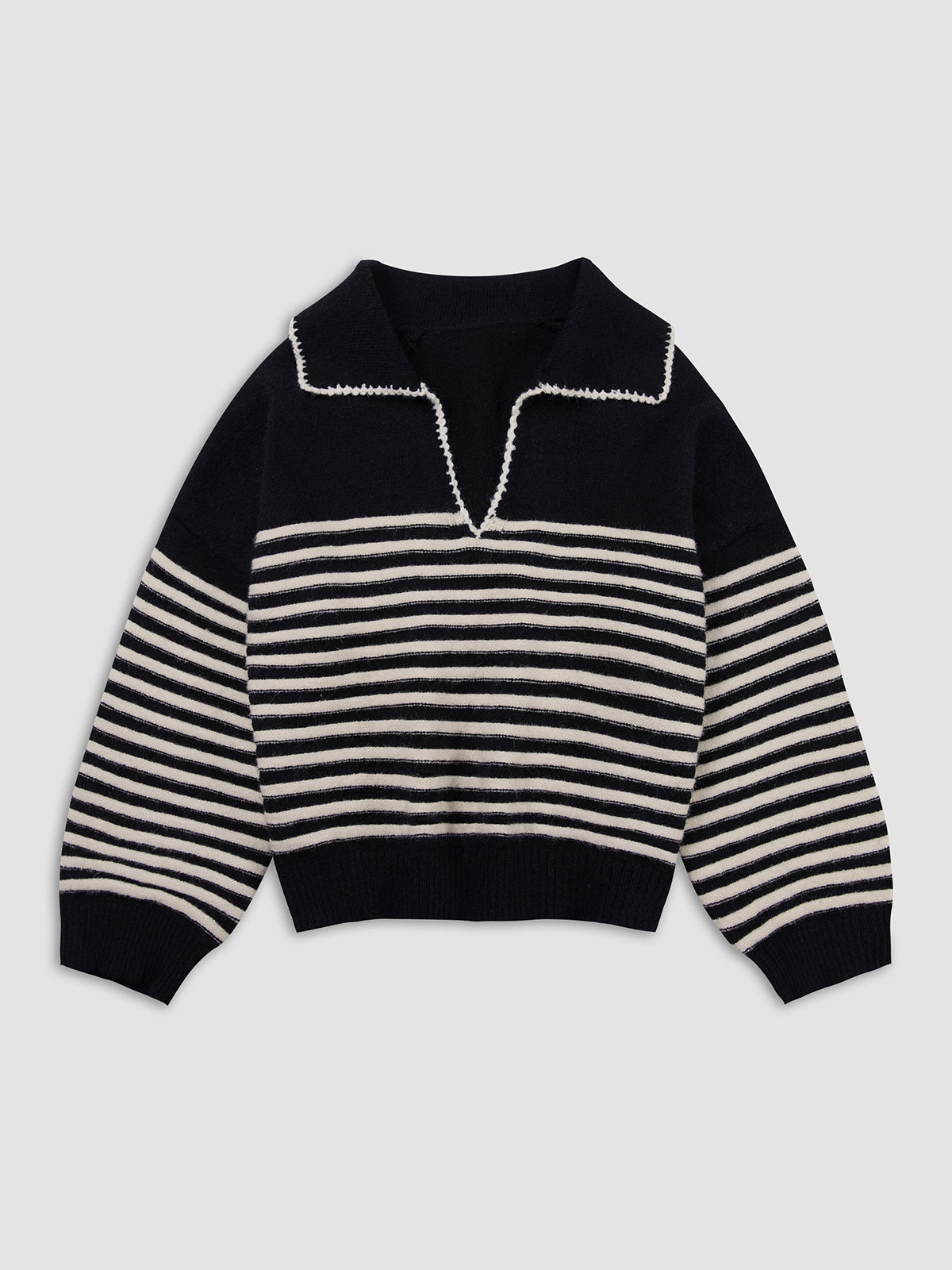 Women's Striped Pullover Sweater - Zip Collar - Long Sleeve - Relaxed Fit