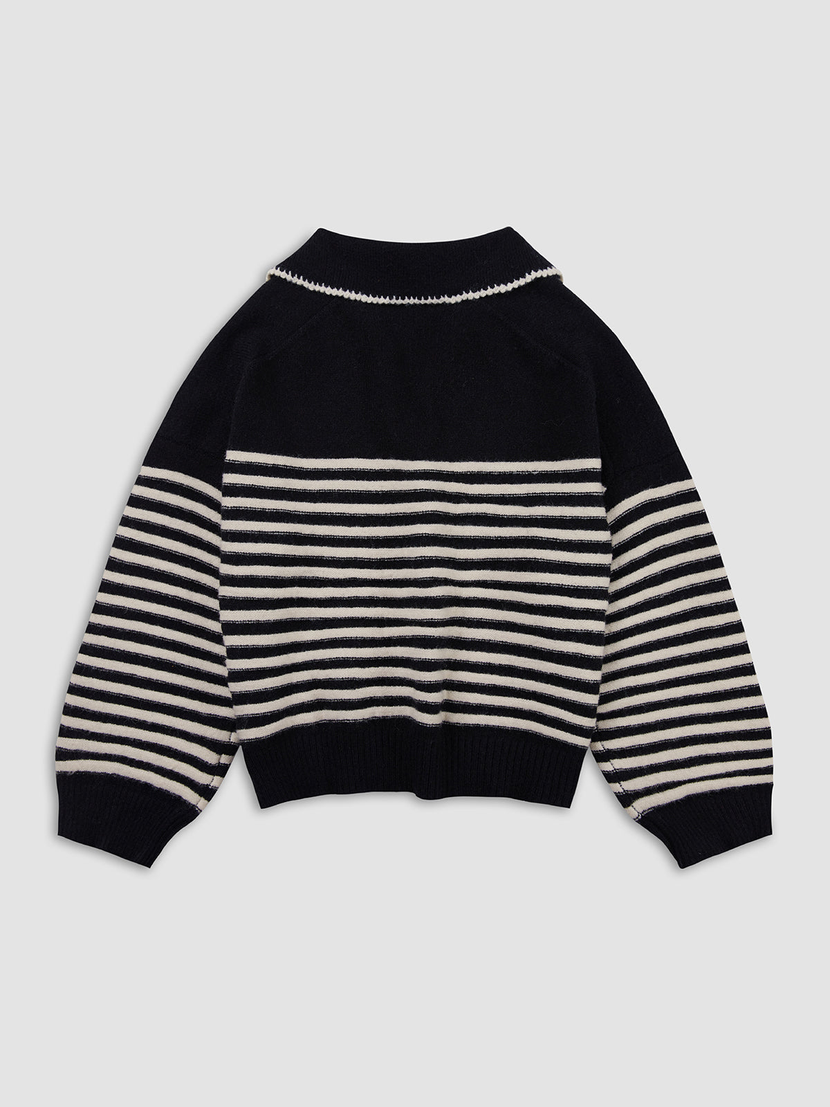 Women's Striped Pullover Sweater - Zip Collar - Long Sleeve - Relaxed Fit