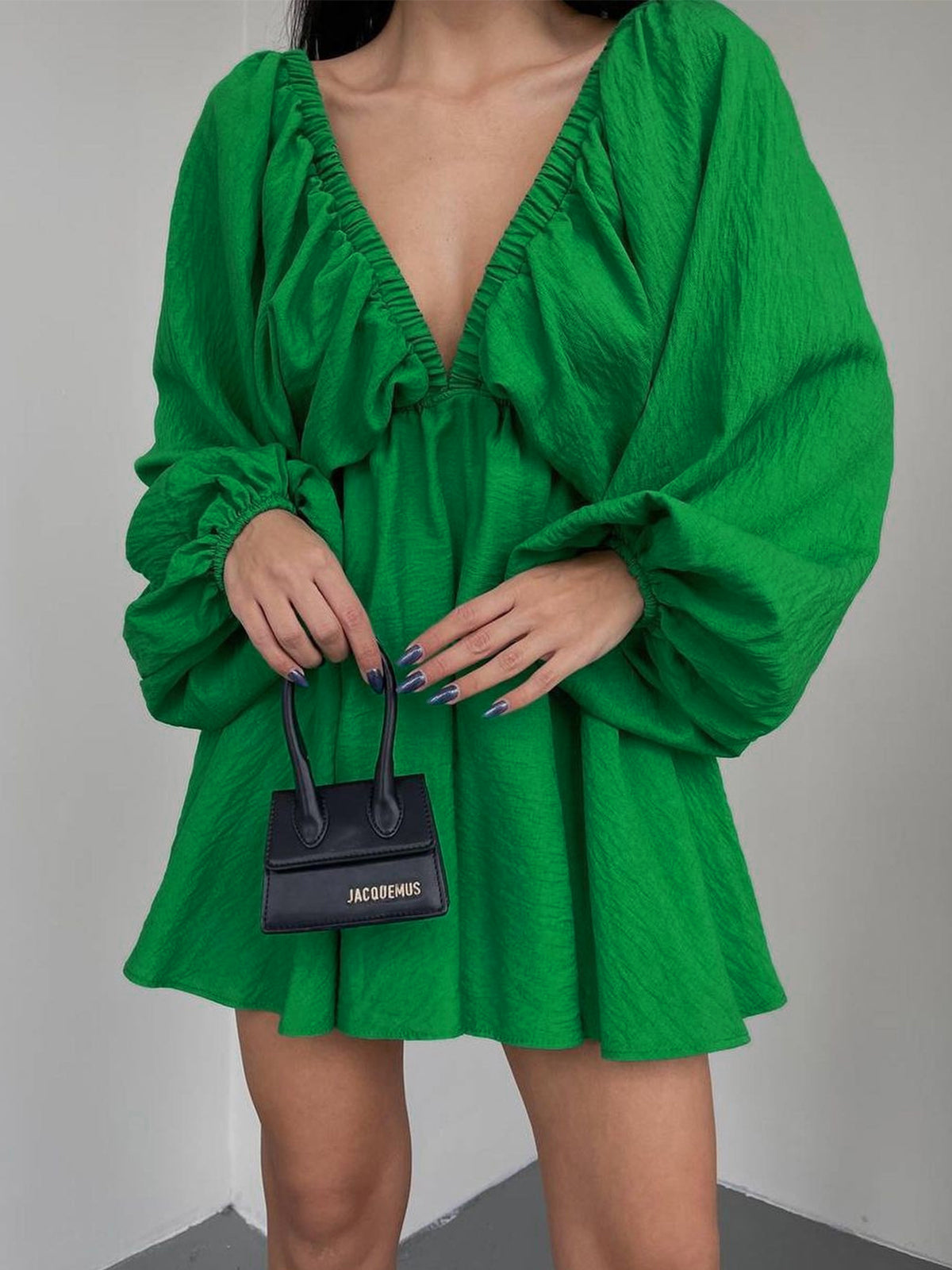 Women's V-Neck Dress - Empire Waist - Long Sleeve Flowing Lightweight Fabric