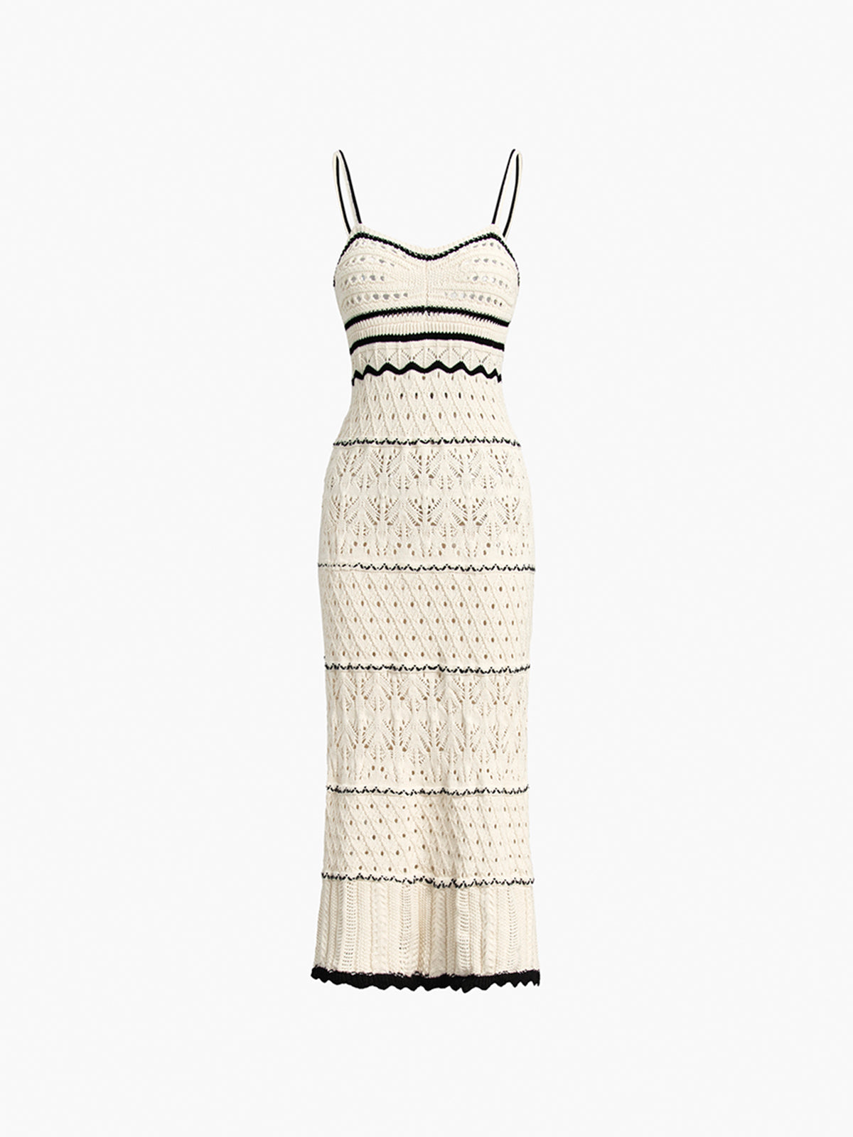 Women's Crochet Midi Dress - Open-Knit Pattern - Sleeveless Fitted Silhouette