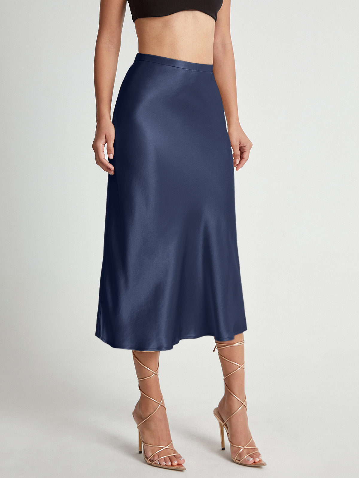 Kiele - high waisted glossy flowy midi skirt