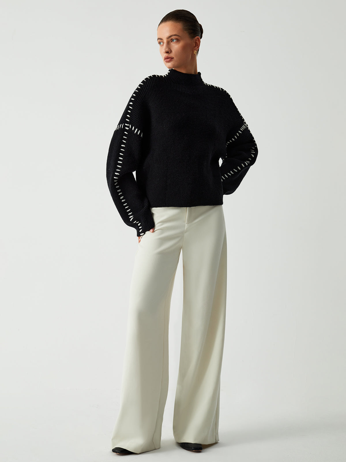 Women's comfy oversized mock neck sweater