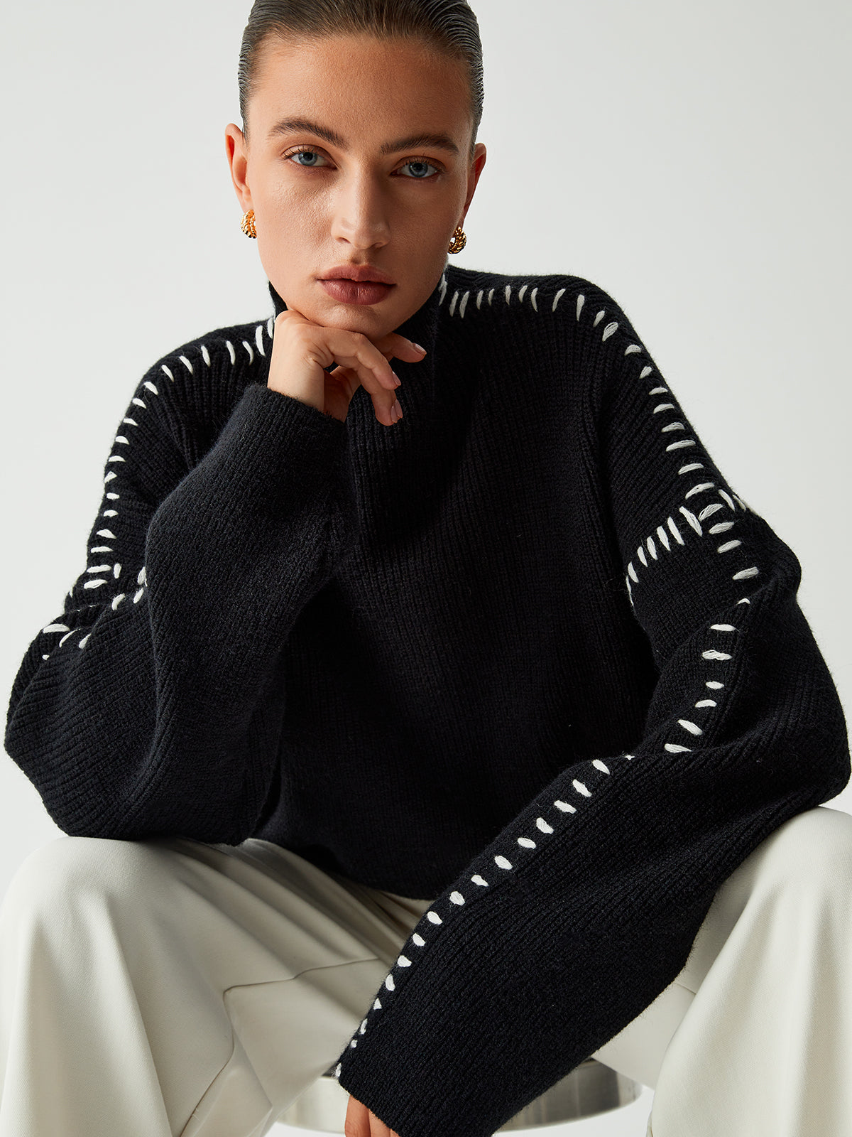Women's comfy oversized mock neck sweater