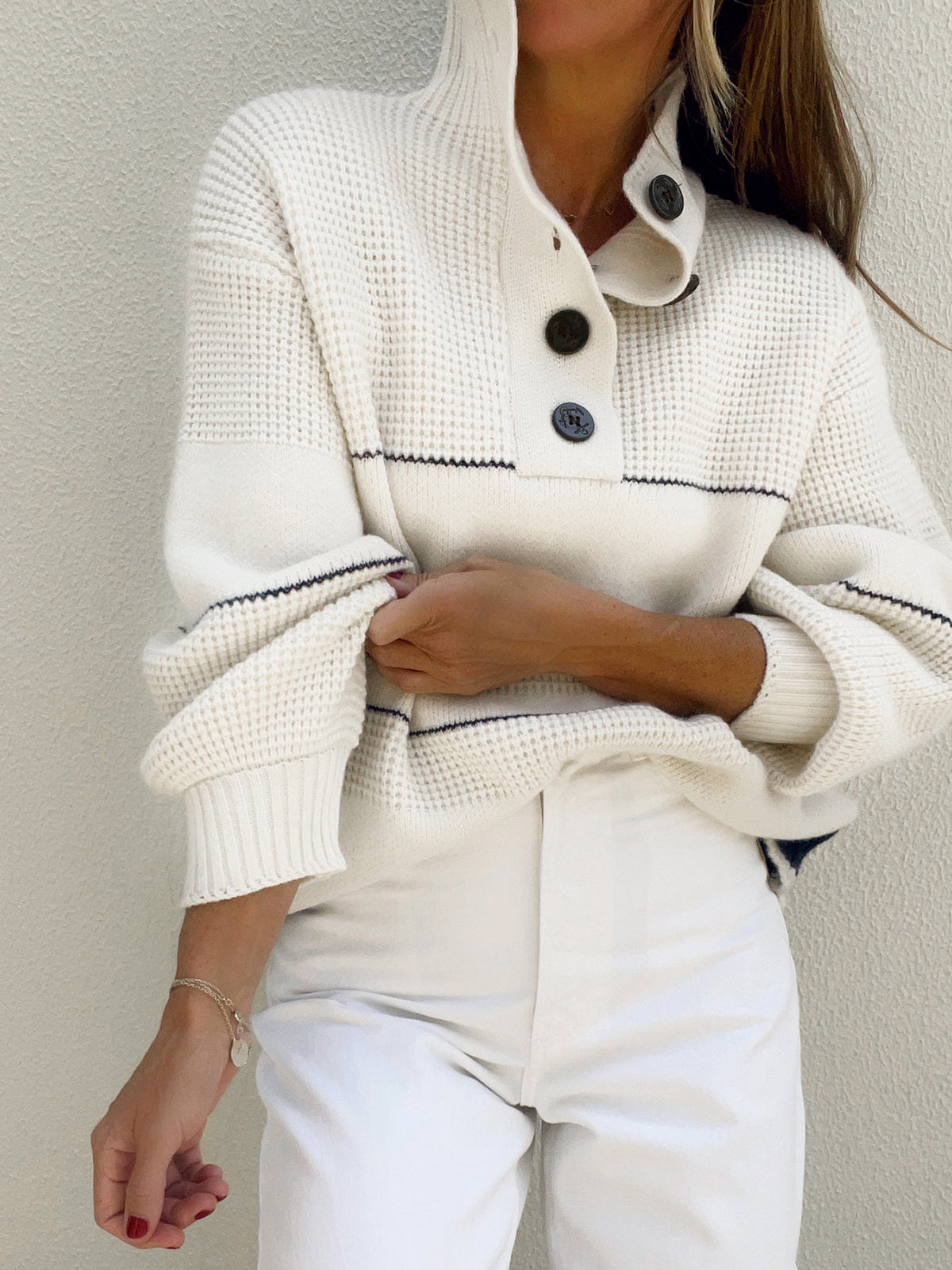 Women's open collar button up sweater