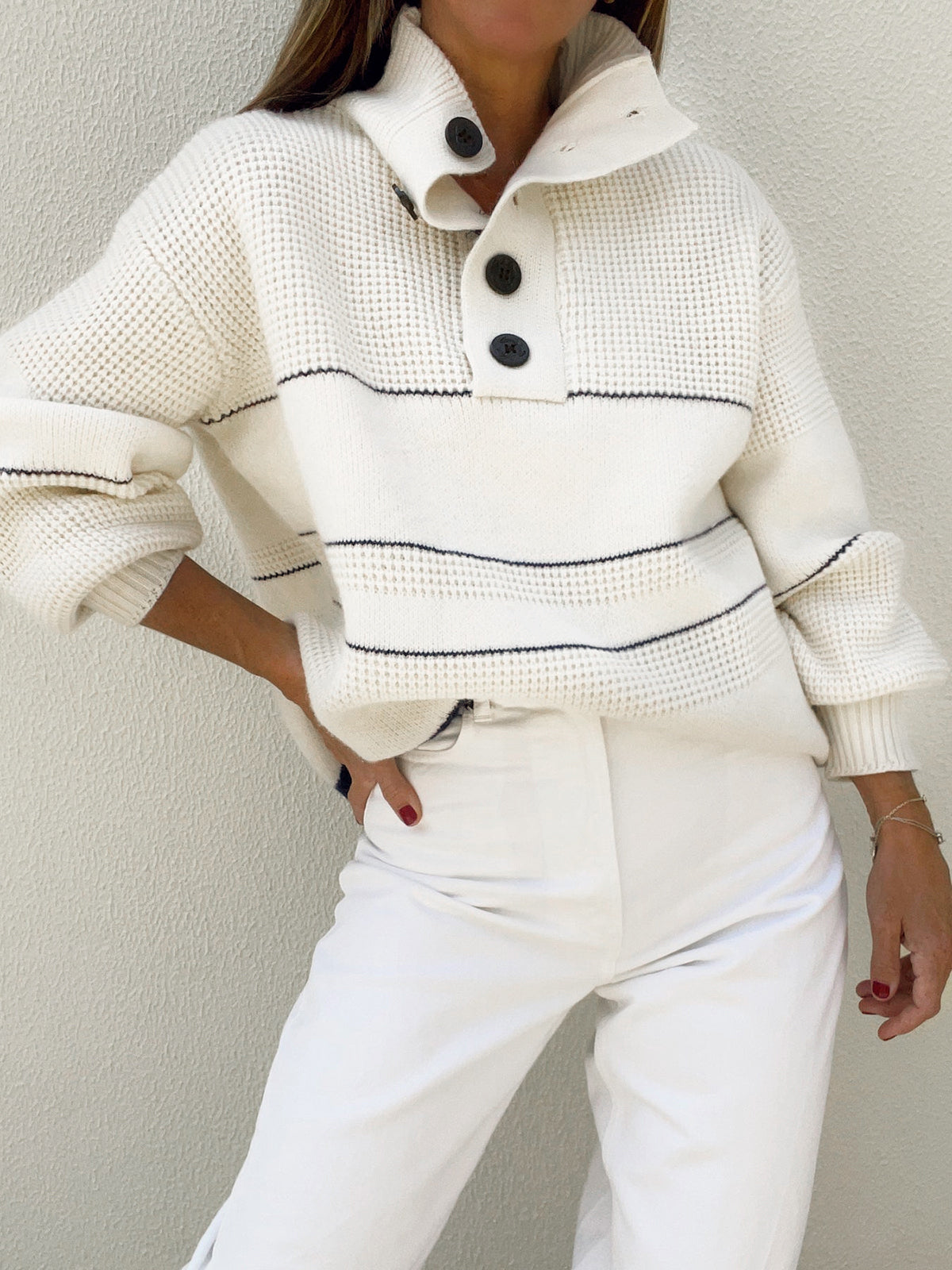 Women's open collar button up sweater