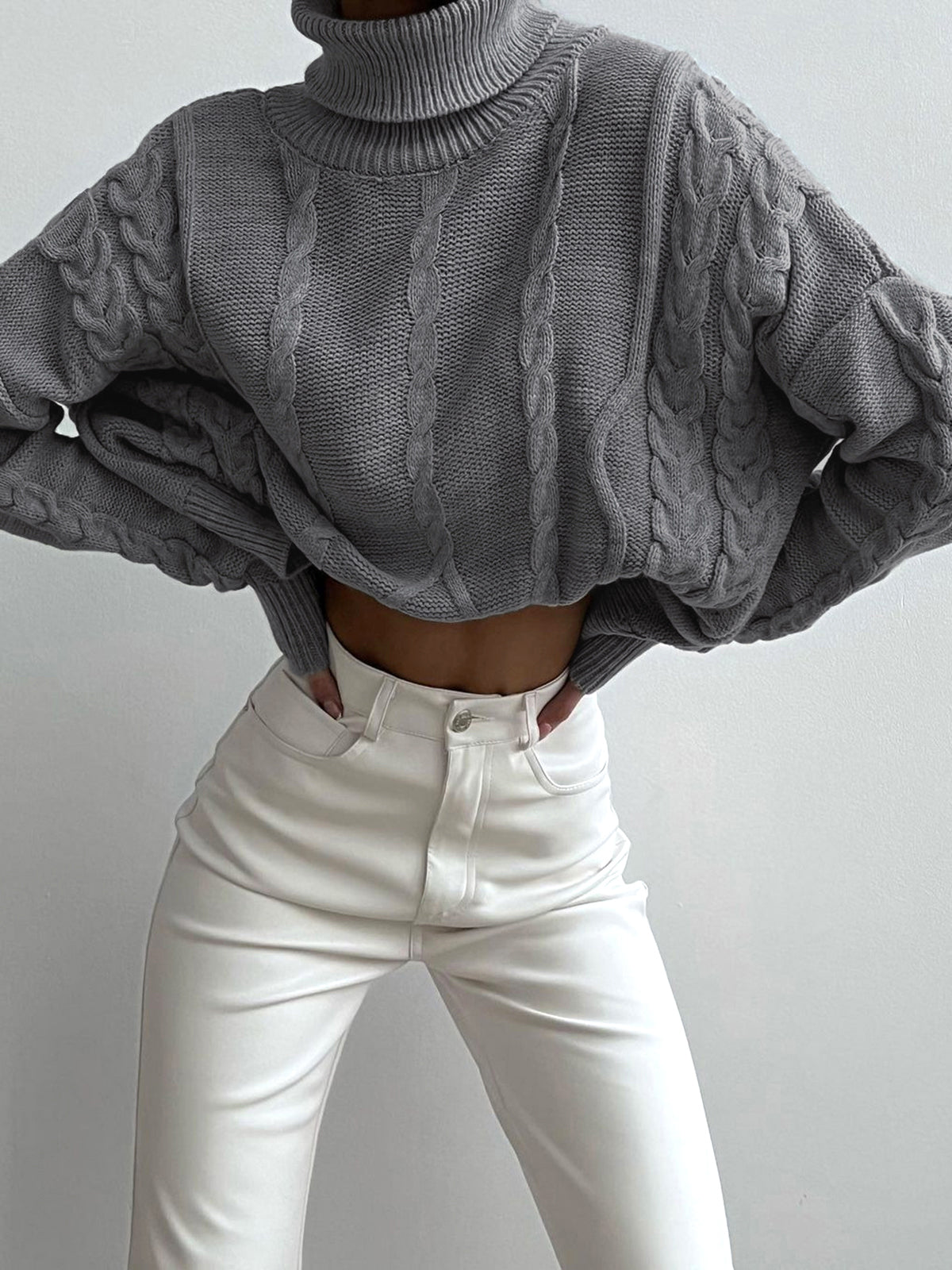 Women's cable knit turtleneck oversized sweater