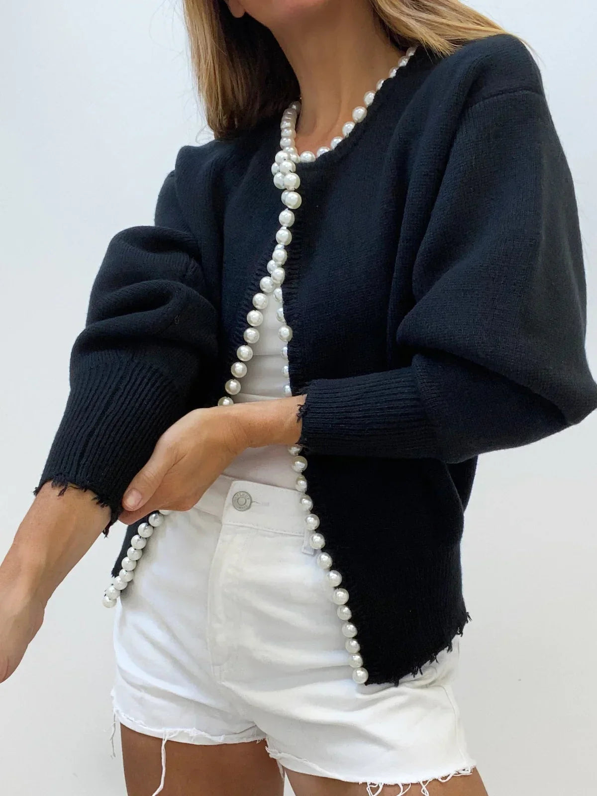 Women's luxury cardigan with pearl edge