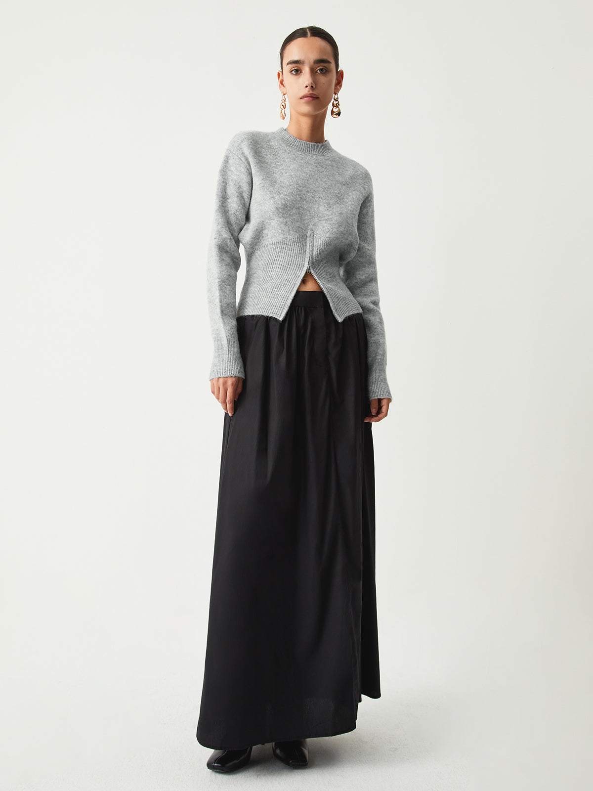 Half zip fuzzy sweater for women with round neckline